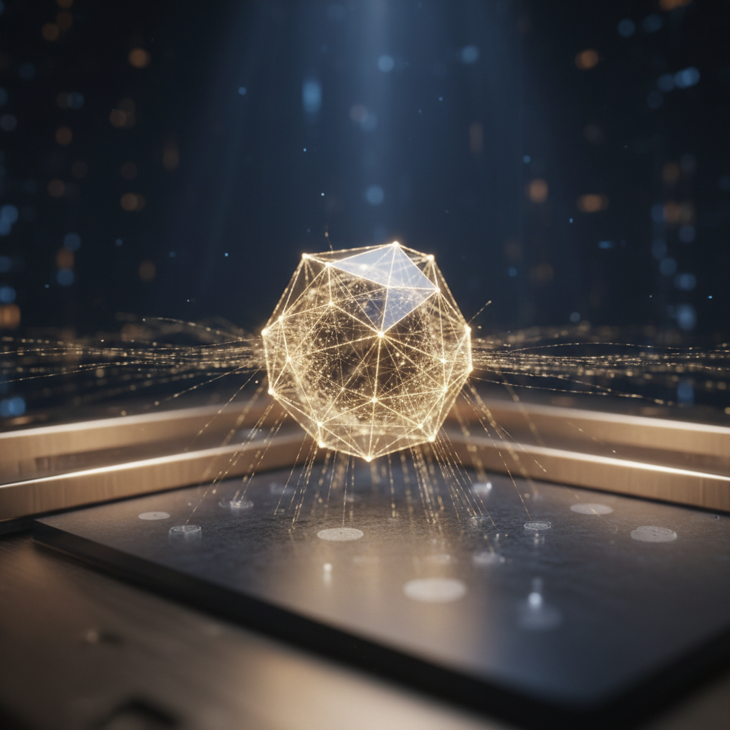 Zigbee wireless mesh network concept — gold wireframe nodes on a warm cream background